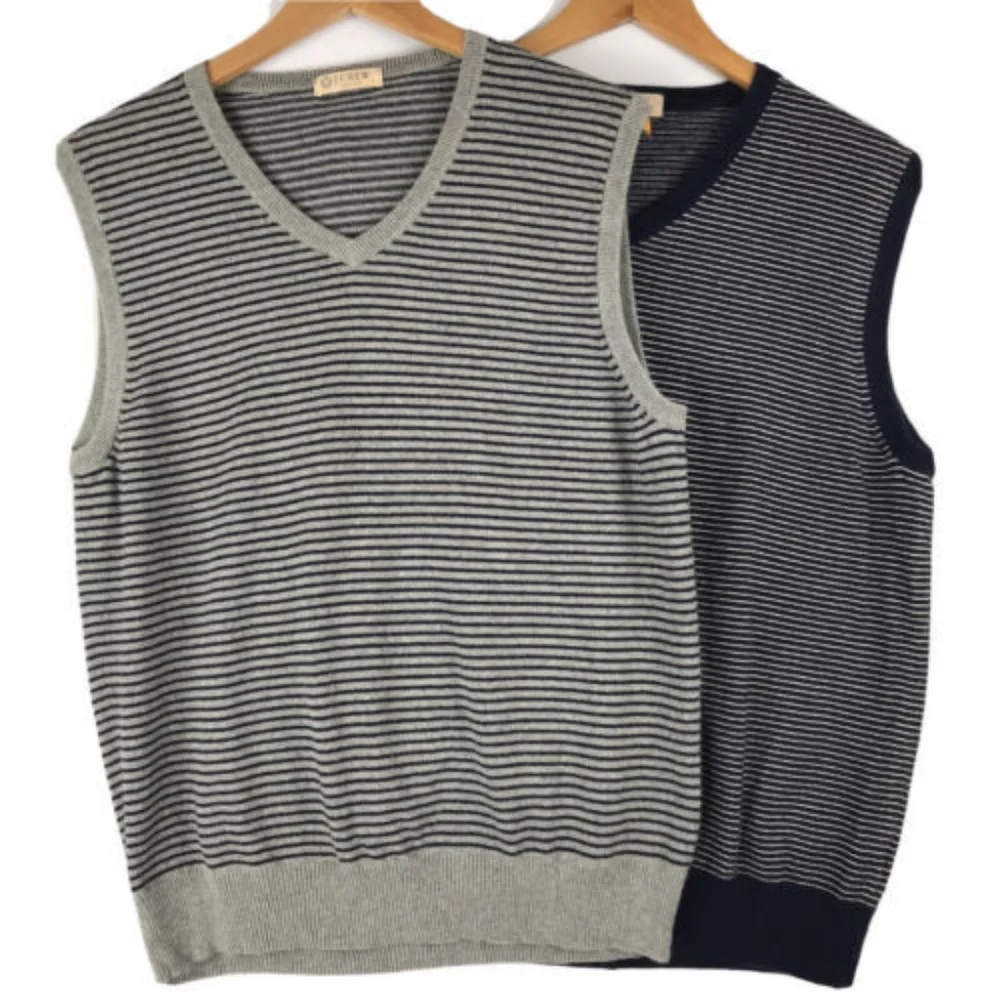 J. Crew Cotton / Cashmere Pullover Sweater Vest 90534 Striped eclectic grandpa